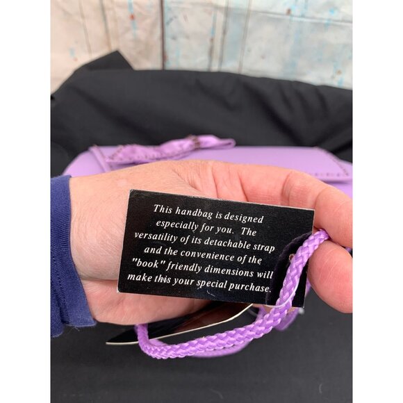 Milano Lilac Satin Evening Clutch Purse W/ Bow Detail & Rope Strap - Picture 11 of 12